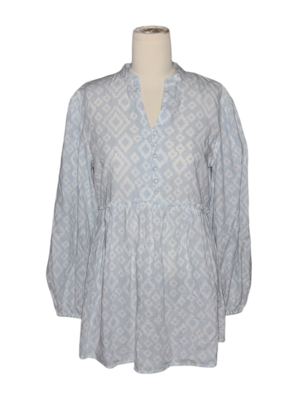 Studio West Light Blue and White Printed Peasant Tunic